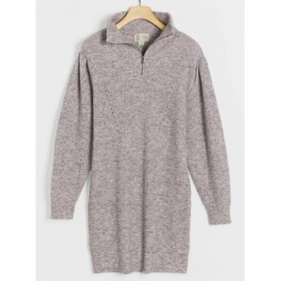 Anthropologie Saturday/Sunday Vivian Sweater Dress M Gray Knit 1/4 Zip Sporty - Picture 1 of 7